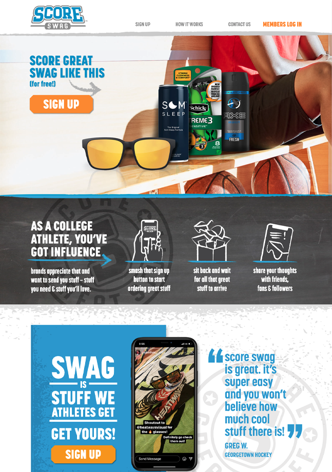 ScoreSwag homepage